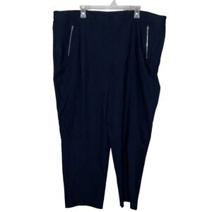 Simply Emma 24W Pants Blue High Waisted Cropped Zipper Detail Stretch Office